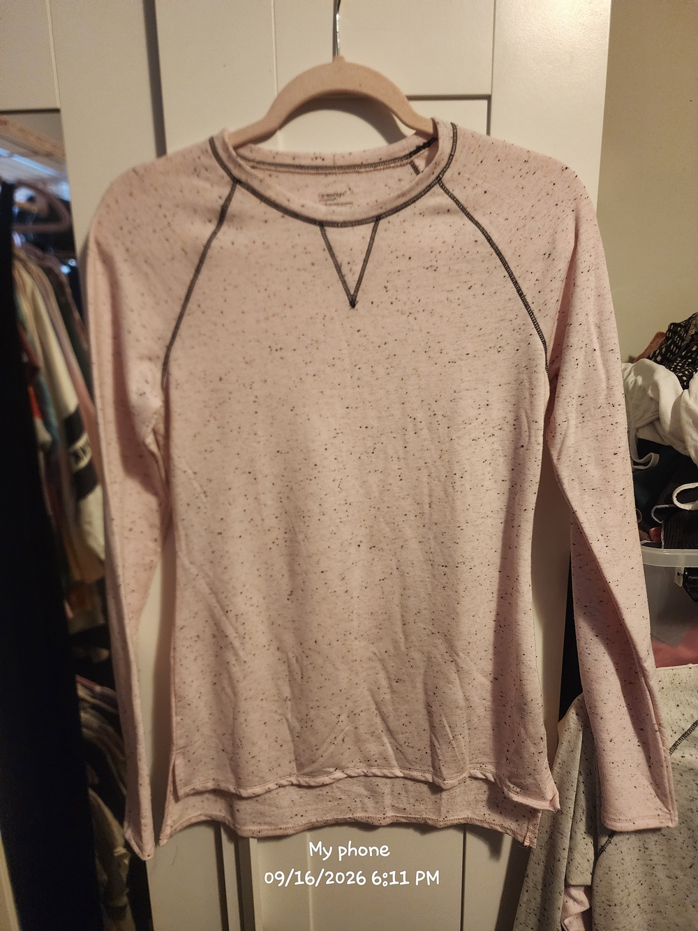 2 Pack Women’s Pink & Grey Speckled Long-Sleeve Crewneck Top